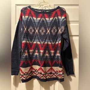 CHAPS denim blue western southwestern aztec blue red long sleeve blouse size XL